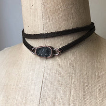 Load image into Gallery viewer, Charcoal Druzy and Leather Wrap Bracelet/Choker #2 (Ready to Ship) - Darkness Calling Collection