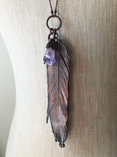 Load image into Gallery viewer, Electroformed Feather Necklace with Raw Amethyst Point - Ready to Ship (5/17 Update)
