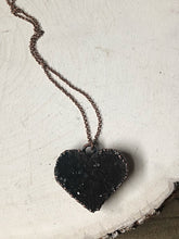 Load image into Gallery viewer, Dark Amethyst Druzy Heart Necklace (Super Blood Wolf Moon Collection)