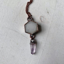 Load image into Gallery viewer, White Moonstone Hexagon and Vera Cruz Amethyst Necklace #2 - Ready to Ship