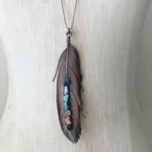 Load image into Gallery viewer, Electroformed Feather Necklace with Raw Chakra Stones #3 - Ready to Ship