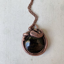 Load image into Gallery viewer, Hypersthene, Clear Quartz Druzy & Sculpted Snake Black Moon Lilith Necklace - Ready to Ship