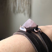 Load image into Gallery viewer, Rose Quartz Hexagon and Leather Wrap Bracelet/Choker - Ready to Ship