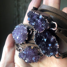 Load image into Gallery viewer, Amethyst Cluster and Leather Wrap Bracelet/Choker (small)- Made to Order