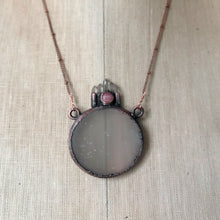 Load image into Gallery viewer, Selenite Moon with Rhodochrosite & Clear Quartz Necklace - Ready to Ship