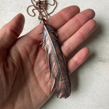 Load image into Gallery viewer, Electroformed Charcoal Grey Dove Feather & Opal Necklace #3- Ready to Ship