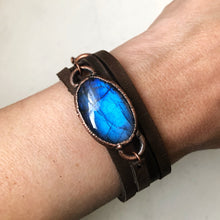 Load image into Gallery viewer, Labradorite and Leather Wrap Bracelet/Choker #1 (5/17 Update)