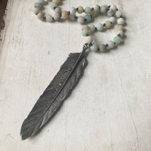 Load image into Gallery viewer, Amazonite and Sterling Silver Feather Necklace - Ready to Ship