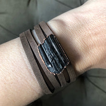 Load image into Gallery viewer, Raw Black Tourmaline and Leather Wrap Bracelet/Choker - Made to Order