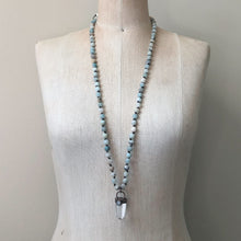 Load image into Gallery viewer, Amazonite & Clear Quartz Polished Point with Rainbow Moonstone Mala