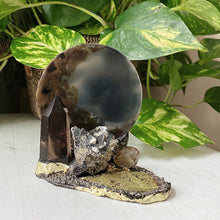 Load image into Gallery viewer, Pyrite, Smoky Quartz and Citrine Crescent Moon Scrying Mirror - Ready to Ship
