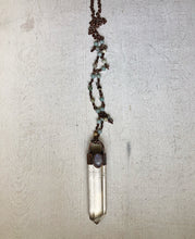 Load image into Gallery viewer, Clear Quartz Point with Rainbow Moonstone Necklace on Amazonite Accented Chain- Ready to Ship