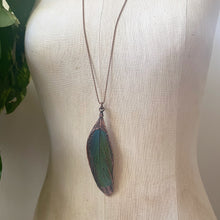 Load image into Gallery viewer, Electroformed Green Macaw Feather Necklace #1- Ready to Ship
