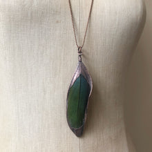 Load image into Gallery viewer, Electroformed Green Macaw Feather Necklace #1- Ready to Ship