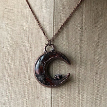 Load image into Gallery viewer, Moss Agate Crescent Moon with Druzy Accentl Necklace #1 - Ready to Ship