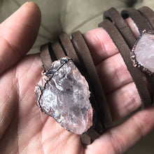 Load image into Gallery viewer, Raw Rose Quartz and Leather Wrap Bracelet/Choker - Ready to Ship