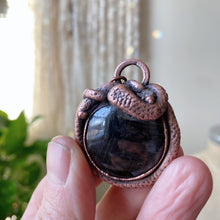 Load image into Gallery viewer, Hypersthene, Clear Quartz Druzy & Sculpted Snake Black Moon Lilith Necklace - Ready to Ship