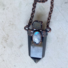 Load image into Gallery viewer, Smoky Quartz Polished Point with Raw Aquamarine & Rainbow Moonstone Necklace - Ready to Ship