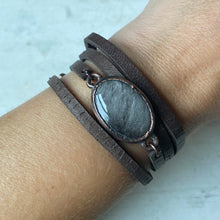 Load image into Gallery viewer, Silver Obsidian and Leather Wrap Bracelet/Choker - Ready to Ship