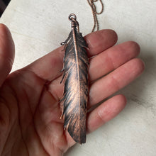 Load image into Gallery viewer, Electroformed Charcoal Grey Dove Feather & Opal Necklace #1- Ready to Ship