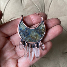 Load image into Gallery viewer, Labradorite Crescent Moon with Raw Clear Quartz Necklace #2 - Ready to Ship