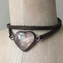 Load image into Gallery viewer, Rose Quartz Heart and Leather Wrap Bracelet/Choker