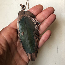 Load image into Gallery viewer, Electroformed Large Blue & Green Macaw Feather Necklace - Ready to Ship