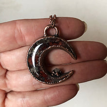 Load image into Gallery viewer, Moss Agate Crescent Moon with Druzy Accentl Necklace #1 - Ready to Ship