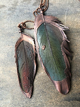 Load image into Gallery viewer, Electroformed Large Blue & Green Macaw Feather Necklace - Ready to Ship