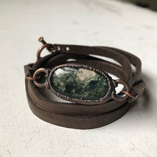 Load image into Gallery viewer, Moss Agate and Leather Wrap Bracelet/Choker #1 - Ready to Ship