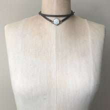 Load image into Gallery viewer, White Moonstone Hexagon and Leather Wrap Bracelet/Choker #2 - Ready to Ship