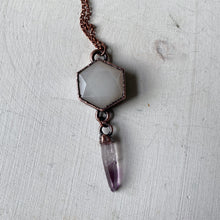 Load image into Gallery viewer, White Moonstone Hexagon and Vera Cruz Amethyst Necklace #3 - Ready to Ship