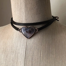 Load image into Gallery viewer, Moss Agate Heart and Leather Wrap Bracelet/Choker #1