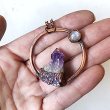 Load image into Gallery viewer, Amethyst Cluster with Rainbow Moonstone Necklace #1 - Tell Tale Heart Collection