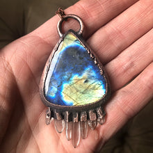 Load image into Gallery viewer, Labradorite Tear Drop Necklace with Clear Quartz Points - Spring Equinox Collection