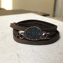 Load image into Gallery viewer, Charcoal Druzy and Leather Wrap Bracelet/Choker #2 - Ready to Ship