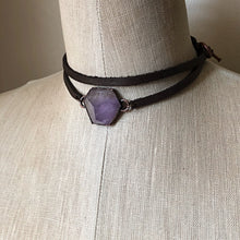 Load image into Gallery viewer, Amethyst Hexagon and Leather Wrap Bracelet/Choker