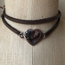 Load image into Gallery viewer, Heart Moss Agate and Leather Wrap Bracelet/Choker #2 - Ready to Ship