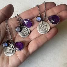 Load image into Gallery viewer, Live By the Moon Sterling Silver Necklace with Amethyst & Rainbow Moonstone - Ready to Ship