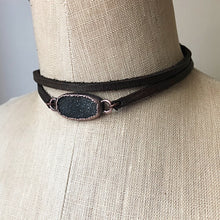Load image into Gallery viewer, Charcoal Druzy and Leather Wrap Bracelet/Choker #1 (Ready to Ship) - Darkness Calling Collection