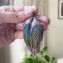 Load image into Gallery viewer, Electroformed Green Macaw Feather Earrings #2 - Ready to Ship