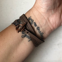 Load image into Gallery viewer, Electroformed Feather and Leather Wrap Bracelet - Ready to Ship