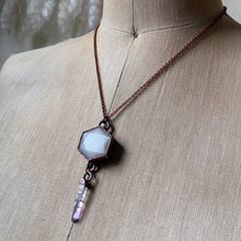 Load image into Gallery viewer, White Moonstone Hexagon and Vera Cruz Amethyst Necklace #3 - Ready to Ship