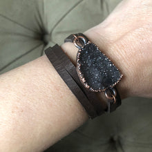 Load image into Gallery viewer, Gray Druzy and Leather Wrap Bracelet/Choker #4 - Ready to Ship