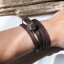 Load image into Gallery viewer, Double Terminated Polished Clear Quartz Point & Leather Wrap Bracelet/Choker #2 (Icarus Soaring Collection)