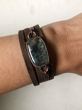 Load image into Gallery viewer, Moss Agate and Leather Wrap Bracelet/Choker #2 - Ready to Ship
