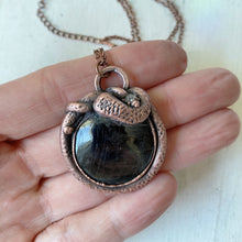 Load image into Gallery viewer, Hypersthene, Clear Quartz Druzy & Sculpted Snake Black Moon Lilith Necklace - Ready to Ship