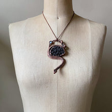 Load image into Gallery viewer, Electroformed Snake, Black Druzy & Rainbow Moonstone Necklace - Ready to Ship