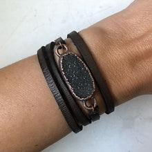 Load image into Gallery viewer, Charcoal Druzy and Leather Wrap Bracelet/Choker #1 (Ready to Ship) - Darkness Calling Collection