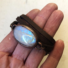 Load image into Gallery viewer, Rainbow Moonstone & Leather Wrap Bracelet/Choker